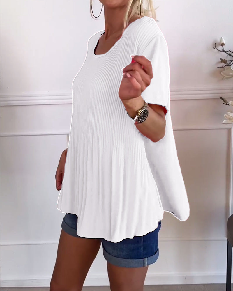 Effen blouse met plooi en ronde hals