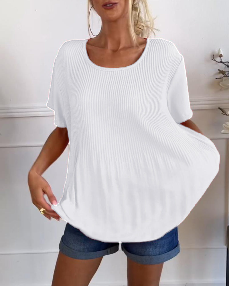 Effen blouse met plooi en ronde hals