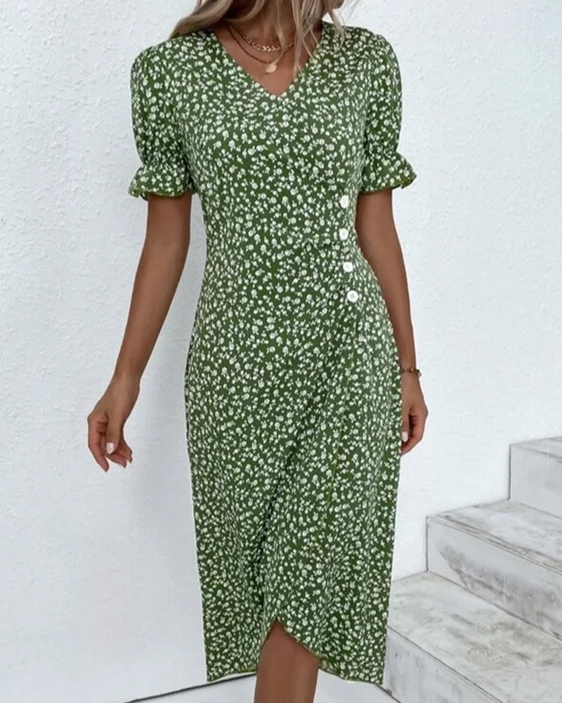 Laluna® | Jurk met bloemenprint en korte mouwen