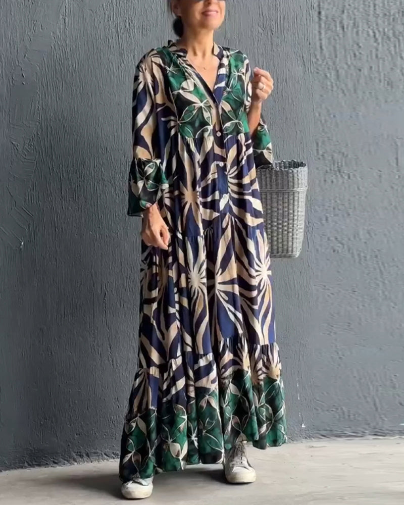 Laluna® | Losse V-hals jurk met print