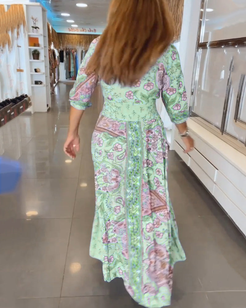 Laluna® | Vakantiejurk met V-hals en 3/4-mouwen