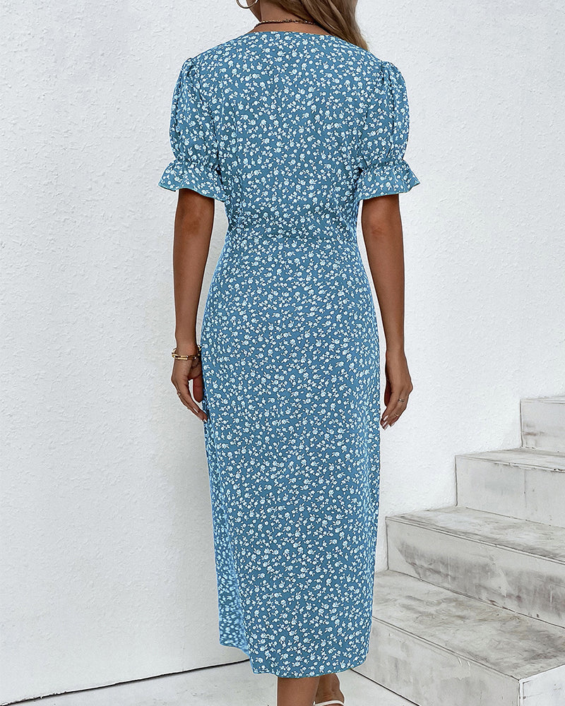Laluna® | Jurk met bloemenprint en korte mouwen
