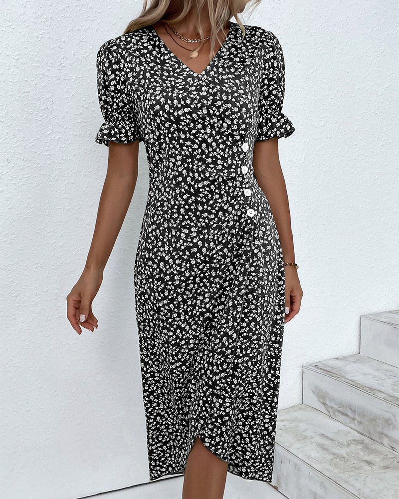 Laluna® | Jurk met bloemenprint en korte mouwen