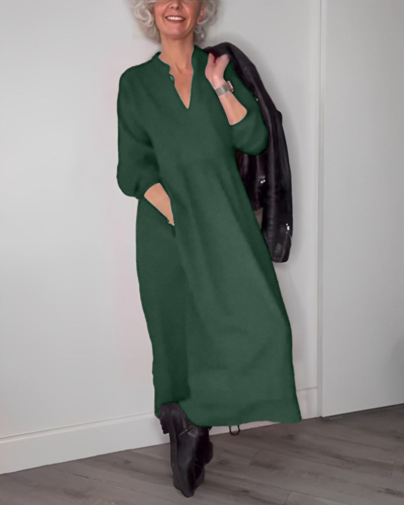 Laluna® | Elegante V-hals jurk met lange mouwen