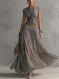 Lieke | Set Top met Kant en Lange Geplooide Rok