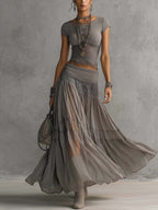 Lieke | Set Top met Kant en Lange Geplooide Rok