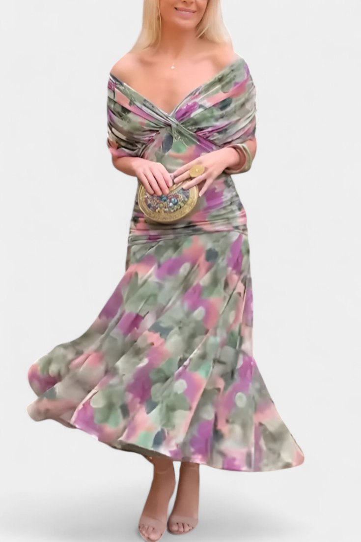 Laluna® | Lange jurk met bloemenprint en V-halslijn