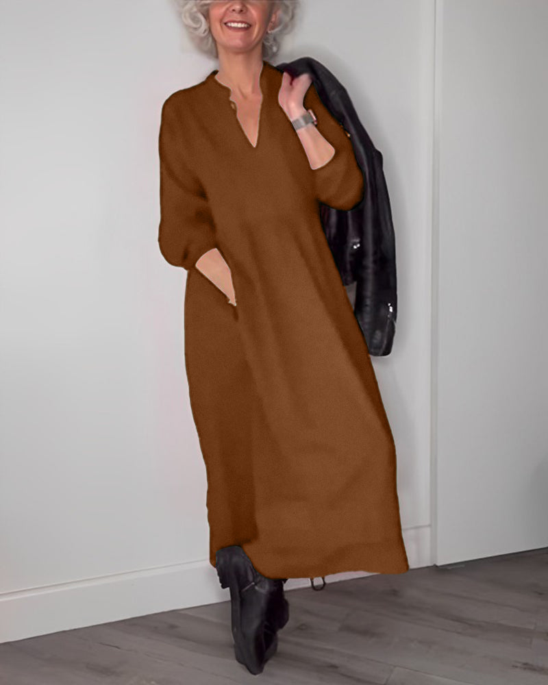 Laluna® | Elegante V-hals jurk met lange mouwen