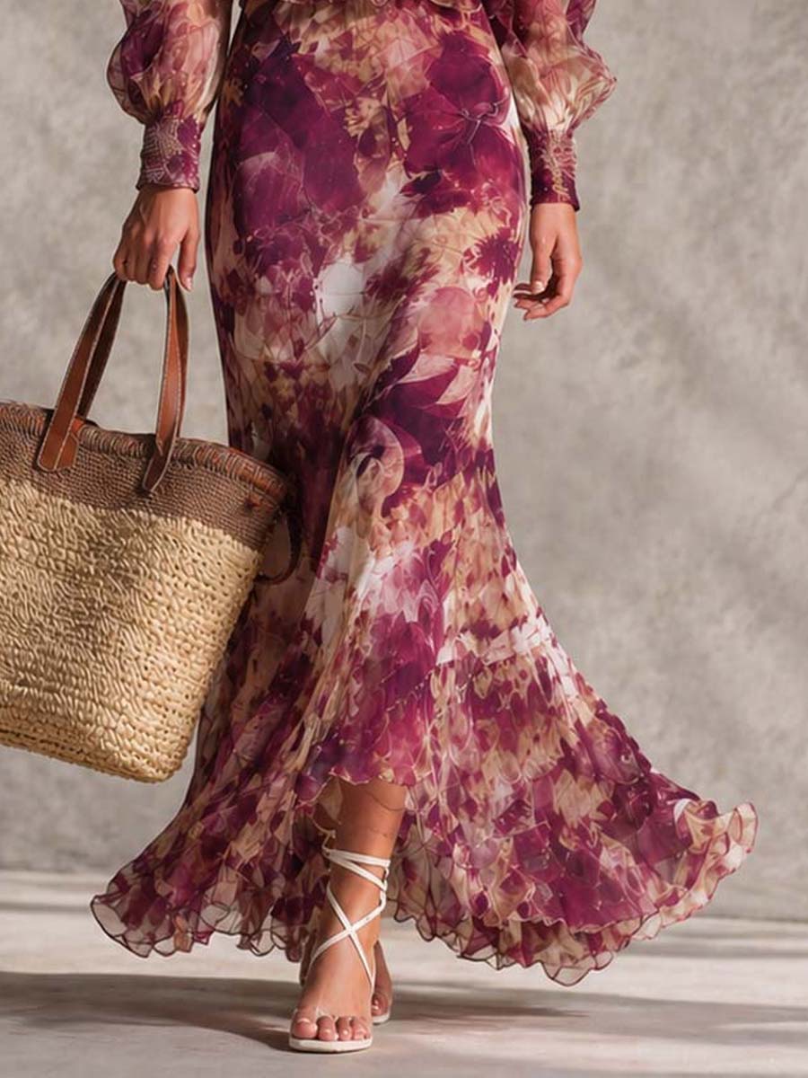 Renske | Roze Maxi Jurk met Bloemenprint en Blote Schouders