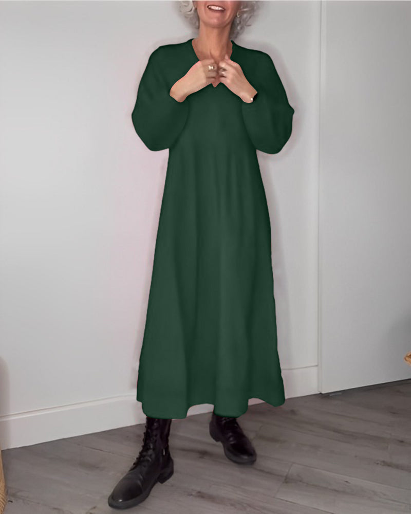 Laluna® | Elegante V-hals jurk met lange mouwen