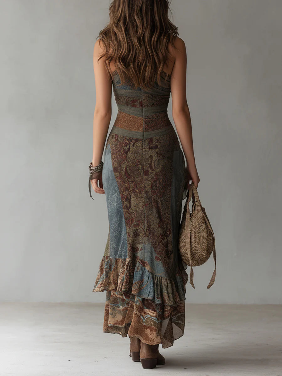 Jasmijn | Asymmetrische Maxi Jurk met Gedurfde Print