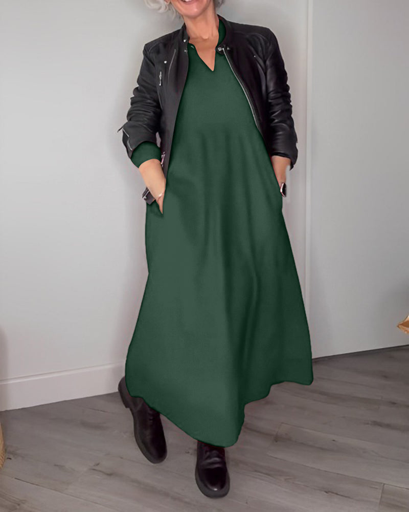 Laluna® | Elegante V-hals jurk met lange mouwen