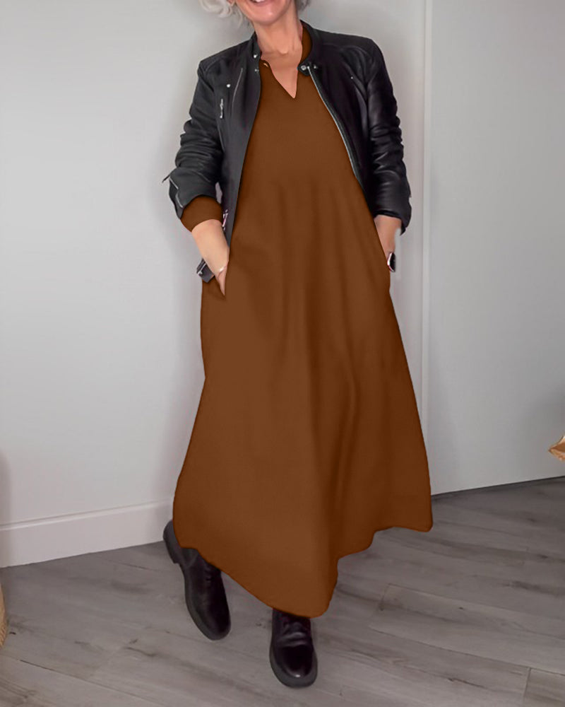 Laluna® | Elegante V-hals jurk met lange mouwen