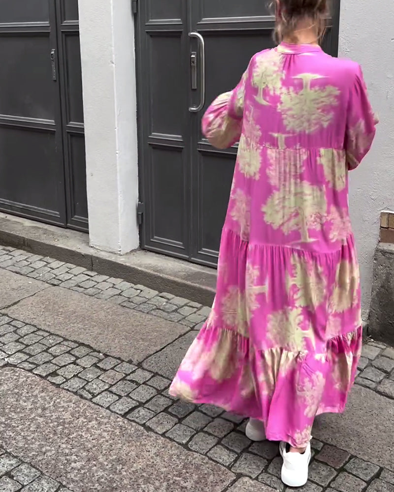Laluna® | Patchworkjurk met V-hals en Klokmouwen
