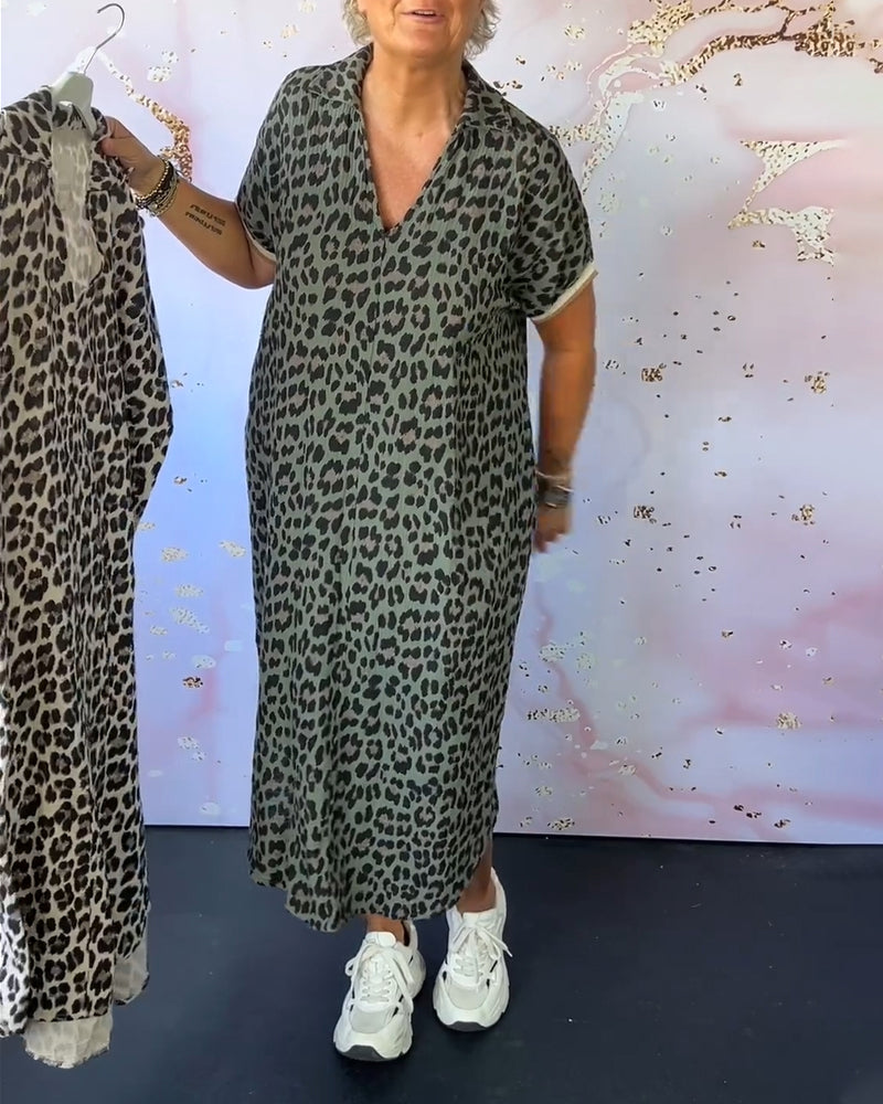 Laluna® | V-hals jurk met luipaardprint