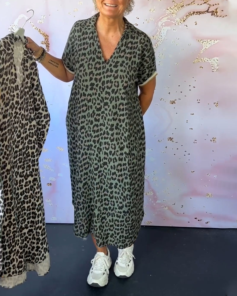 Laluna® | V-hals jurk met luipaardprint