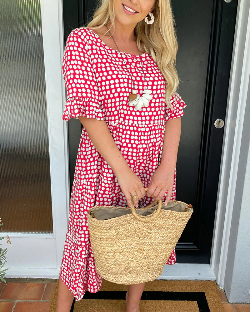 Laluna® | Midi-jurk met ronde hals en stippenprint