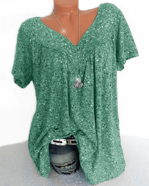 Esther | Katoenen T-shirt met Korte Mouwen en V-hals