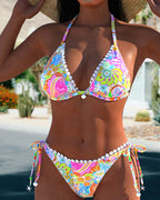 Laluna® | Kleurrijke patchwork kanten halterbikini