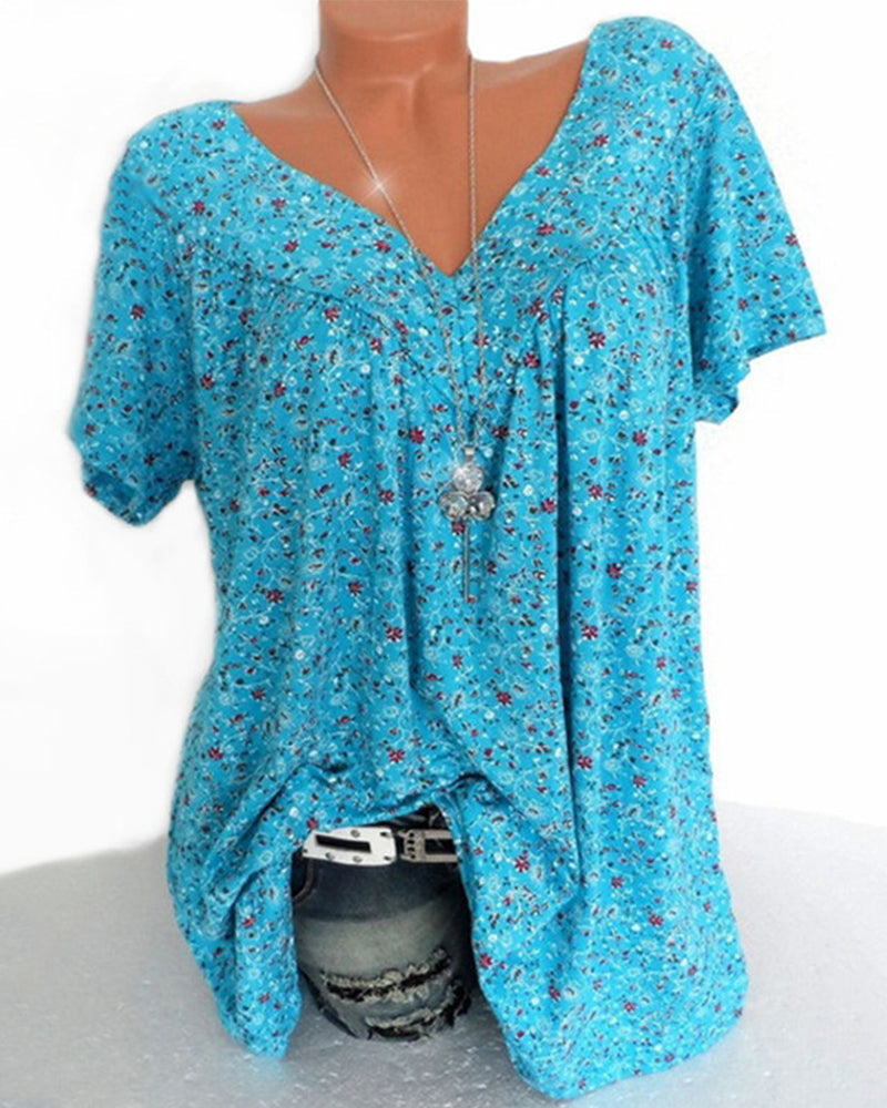 Laluna® | Katoenen T-shirt met korte mouwen en V-hals