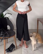 Laluna® | Eénkleurige asymmetrische casual broek