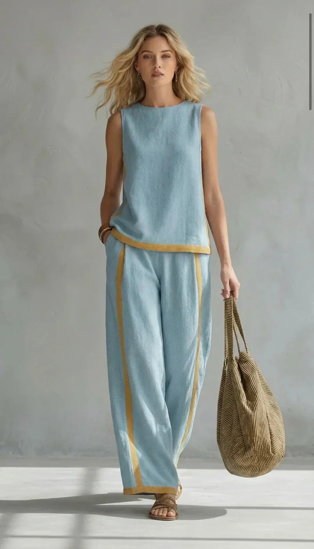 Petra | Gilet en Broek Ensemble Chic-Casual met Tweekleurige Afwerking