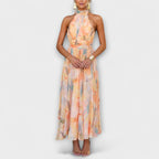 Laluna® | Maxi-jurk met halternek aquarelprint
