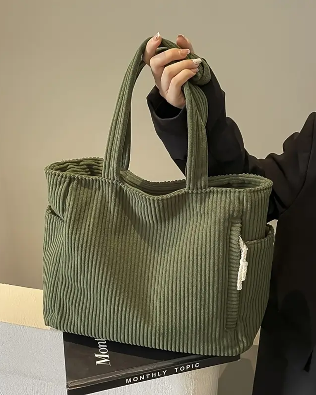 Laluna® | Geribbelde Totetas met Koorddetail