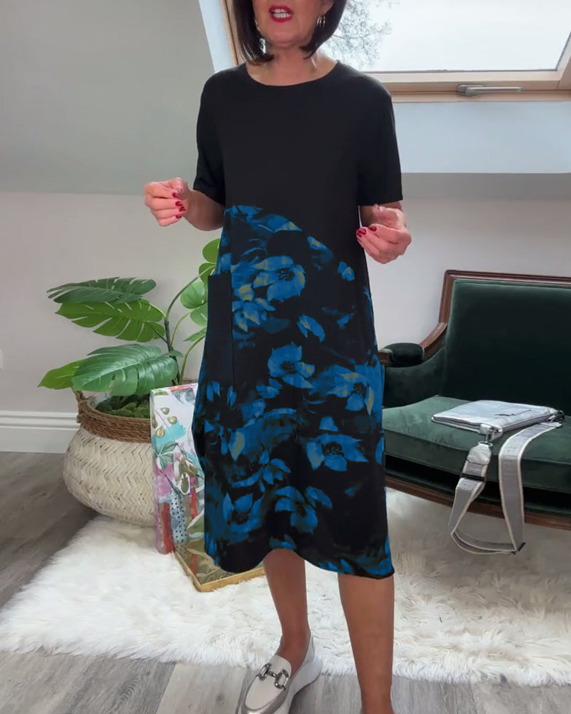 Patchworkjurk met Ronde Halslijn en Bloemenprint