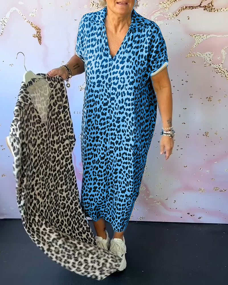 Laluna® | V-hals jurk met luipaardprint
