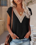 Laluna® | V-hals T-shirt met Kant