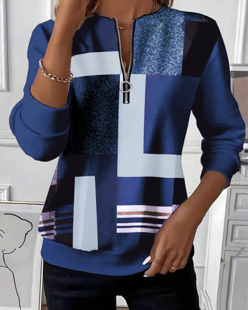 Laluna® | Casual Trui met Halve Rits en Print