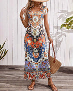 Kleurrijke casual jurk met print en splitten