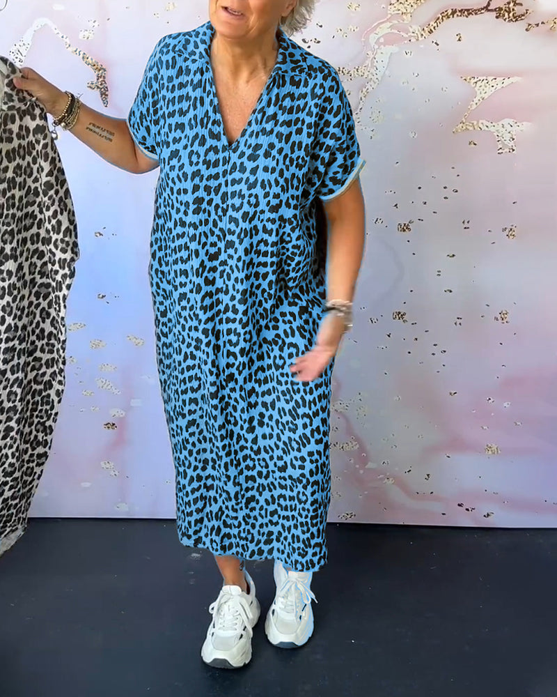 Laluna® | V-hals jurk met luipaardprint