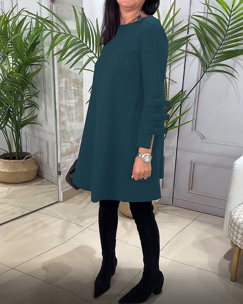 Laluna® | Casual knielange jurk met lange mouwen