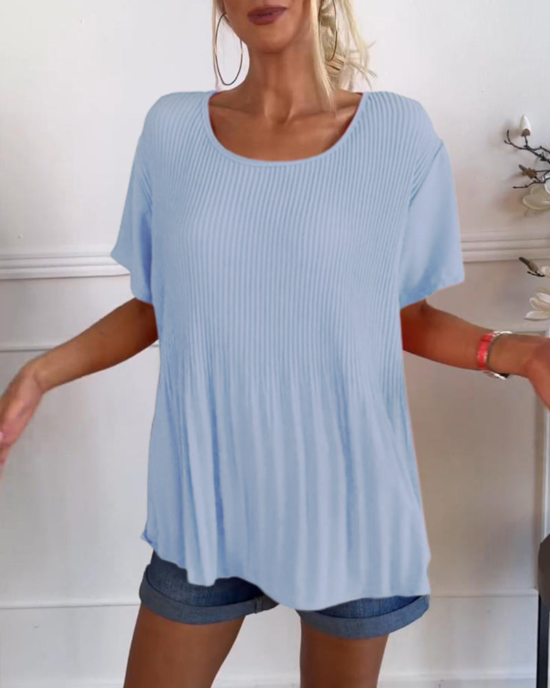 Effen blouse met plooi en ronde hals