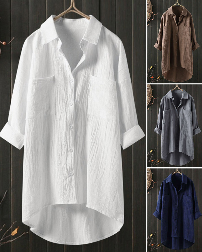 Laluna® | Losse effen blouse met lange mouwen