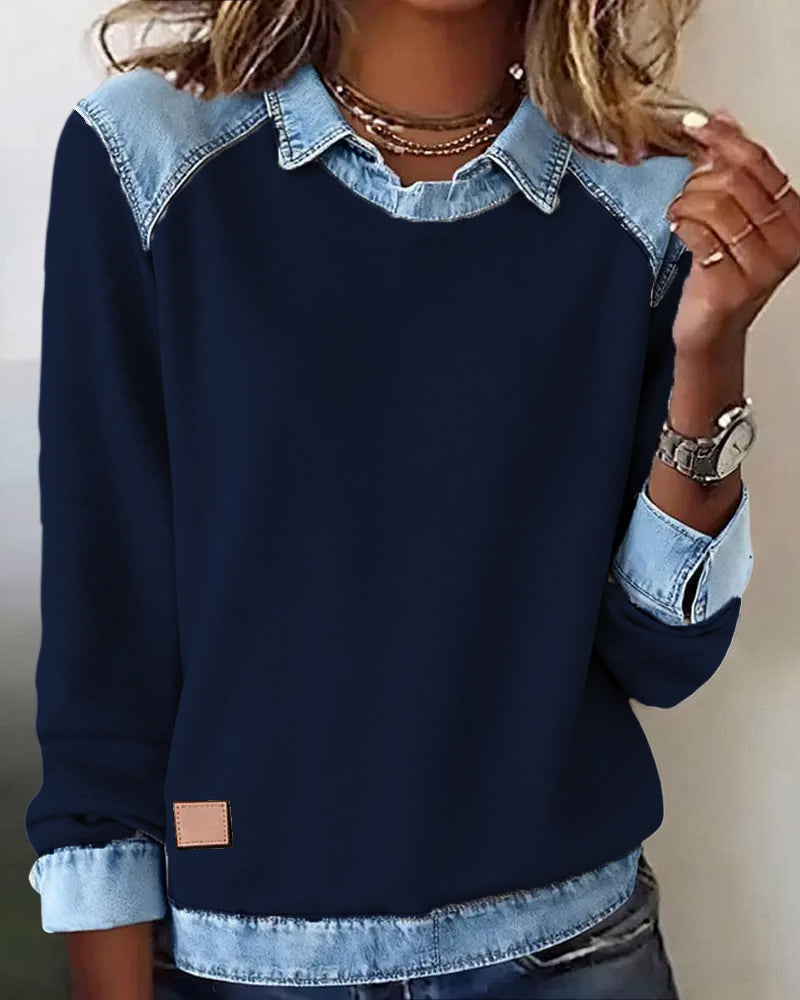 Blouse met modieuze revers en lange mouwen