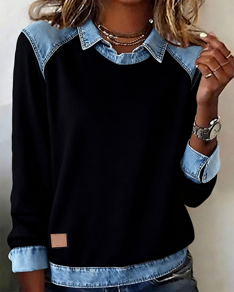 Blouse met modieuze revers en lange mouwen