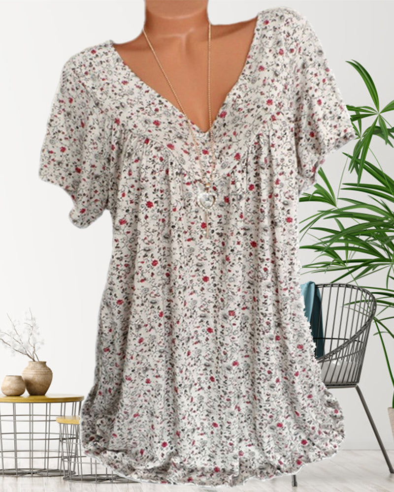 Laluna® | Katoenen T-shirt met korte mouwen en V-hals