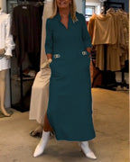 Laluna® | Effen splitjurk met 3/4-mouwen