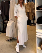 Laluna® | Effen splitjurk met 3/4-mouwen