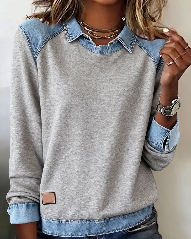 Blouse met modieuze revers en lange mouwen
