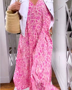 Laluna® | Maxi-jurk met V-hals en korte mouwen in print