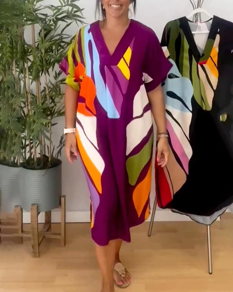 Laluna® | Casual jurk met kleurrijke bladprint