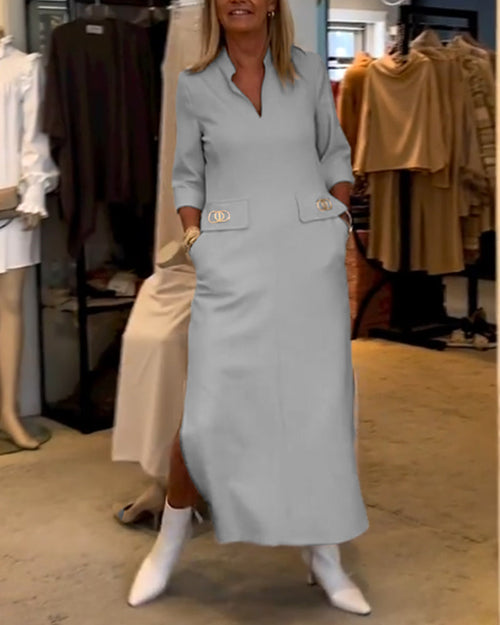 Laluna® | Effen jurk met split en 3/4-mouwen