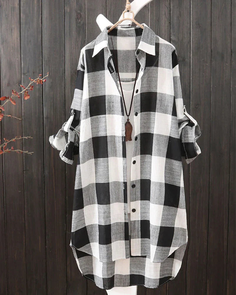 Laluna® | Shirt met lange mouwen en geruite print