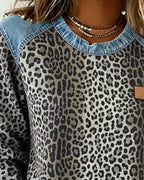 Laluna® | Trui met Luipaardprint en Denim Patchwork