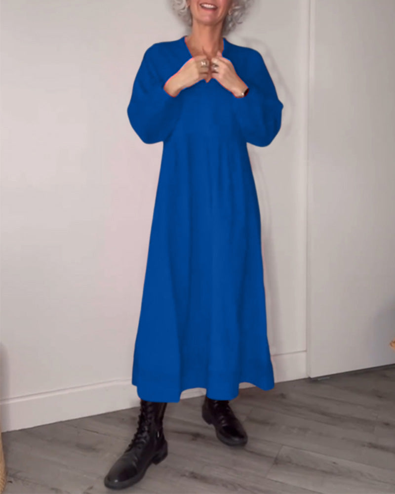 Laluna® | Elegante V-hals jurk met lange mouwen