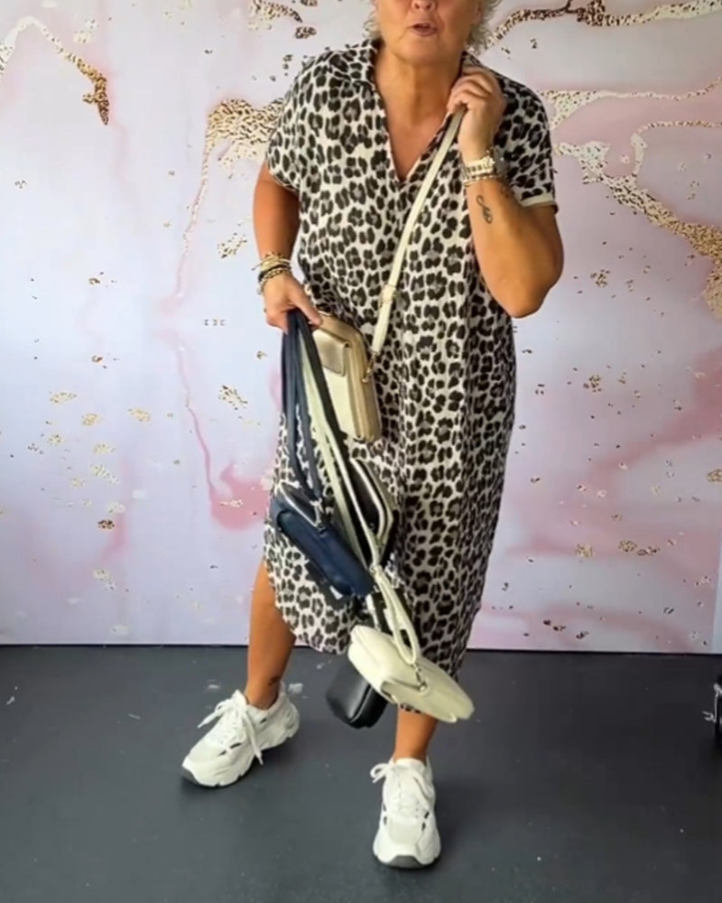 Laluna® | V-hals jurk met luipaardprint